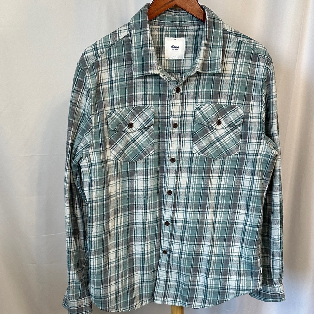 Katin Men’s Plaid Button-Up Shirt in Teal & Gray | NWOT | 100% Cotton
